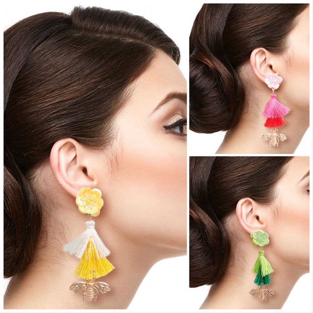 🛍🆕BEE YELLOW GREEN OR PINK TASSEL EARRINGS